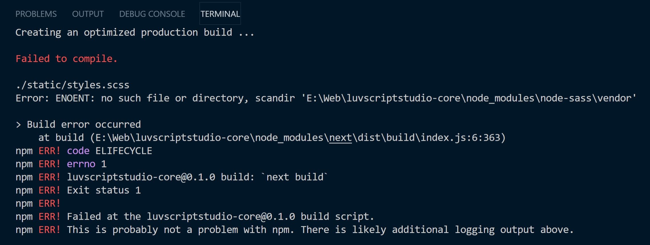 node-sass error